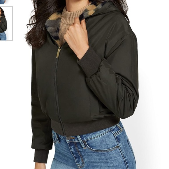 NY&C CAMO-PRINT REVERSIBLE HOODED FAUX-FUR JACKET XL - Picture 3 of 11